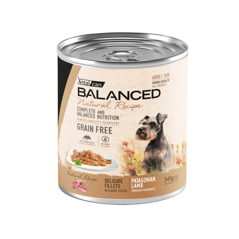 Balanced Natural Recipe Delicados Filetes Cordero Perro Adulto 340Grs x 12Uds