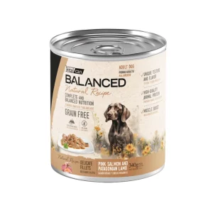 Balanced Natural Recipe Delicados Filetes Salmón y Cordero Perro Adulto 340Grs x 12Uds