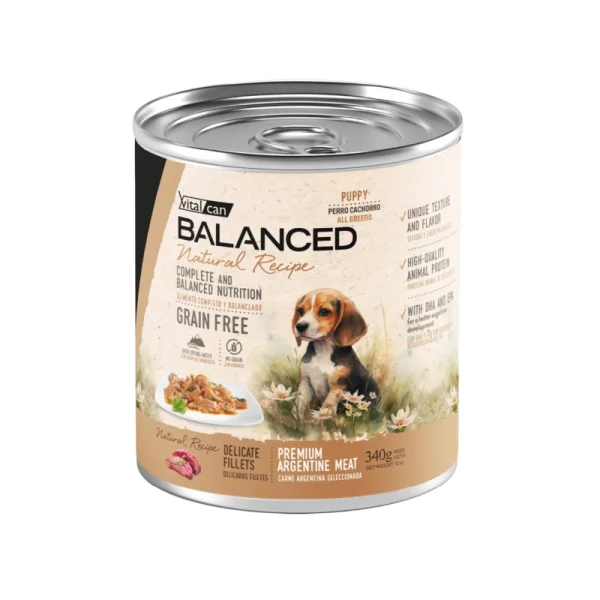 Balanced Natural Recipe Delicados Filetes Carne Perro Cachorro 340Grs x 12Uds